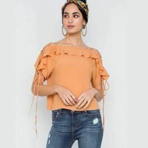 Orange Boho Tie Up Sleeve Blouse